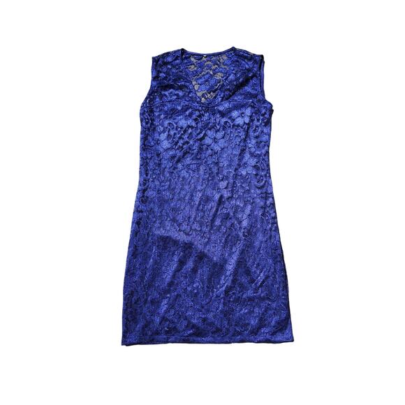 Women's Blue Boho Floral Lace Shift Dress L V-Neck Twee Coquette Whimsygoth - Picture 1 of 8